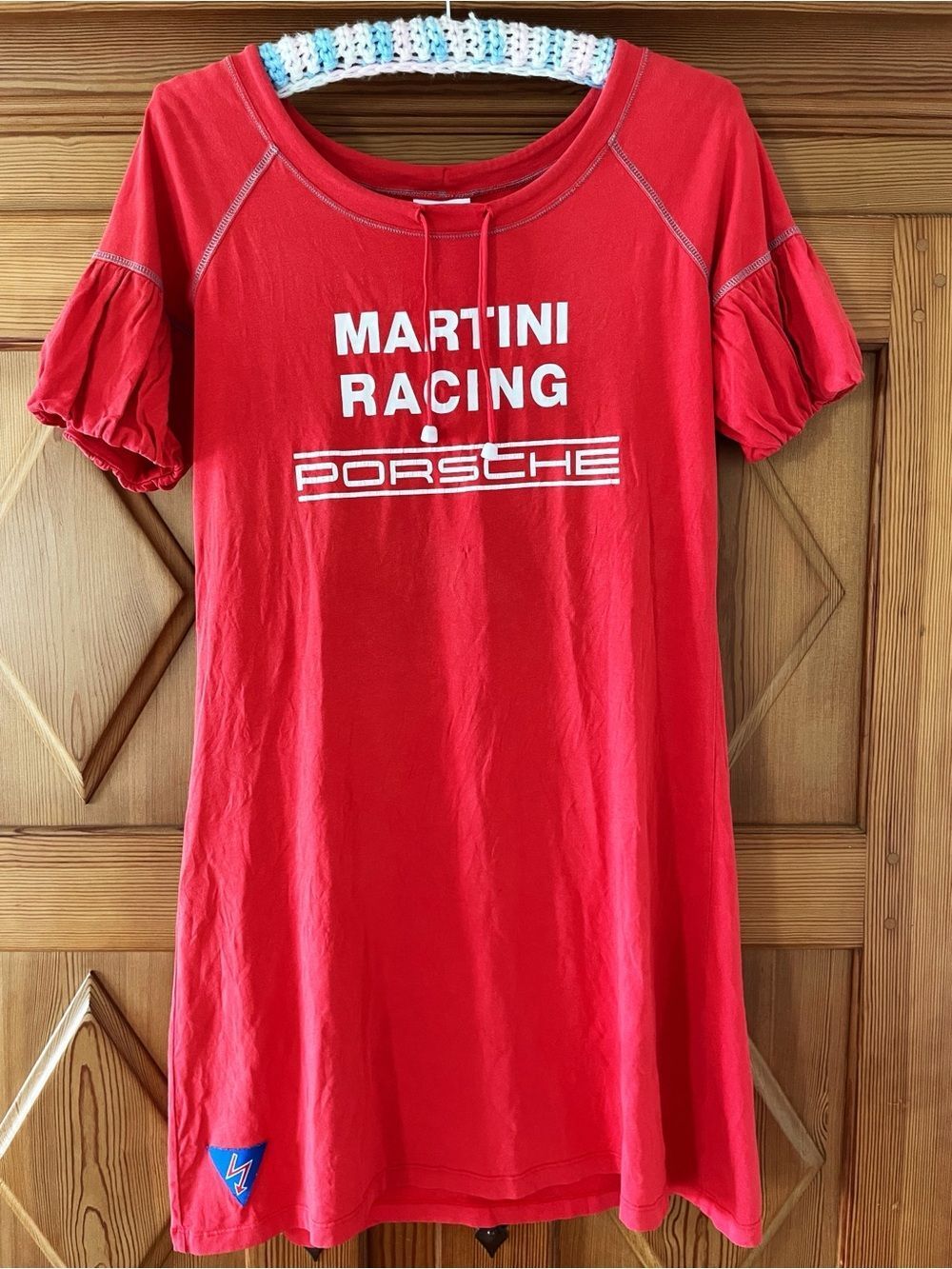 Porsche Design Driver’s Selection Red Graphic T-Shirt Mini Dress Puff Sleeves M
